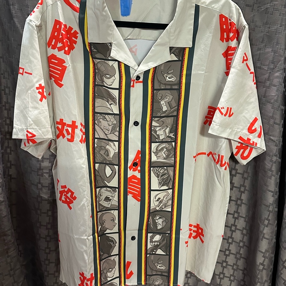 Marvel Men's White and Red Graphic Button Down Shirt